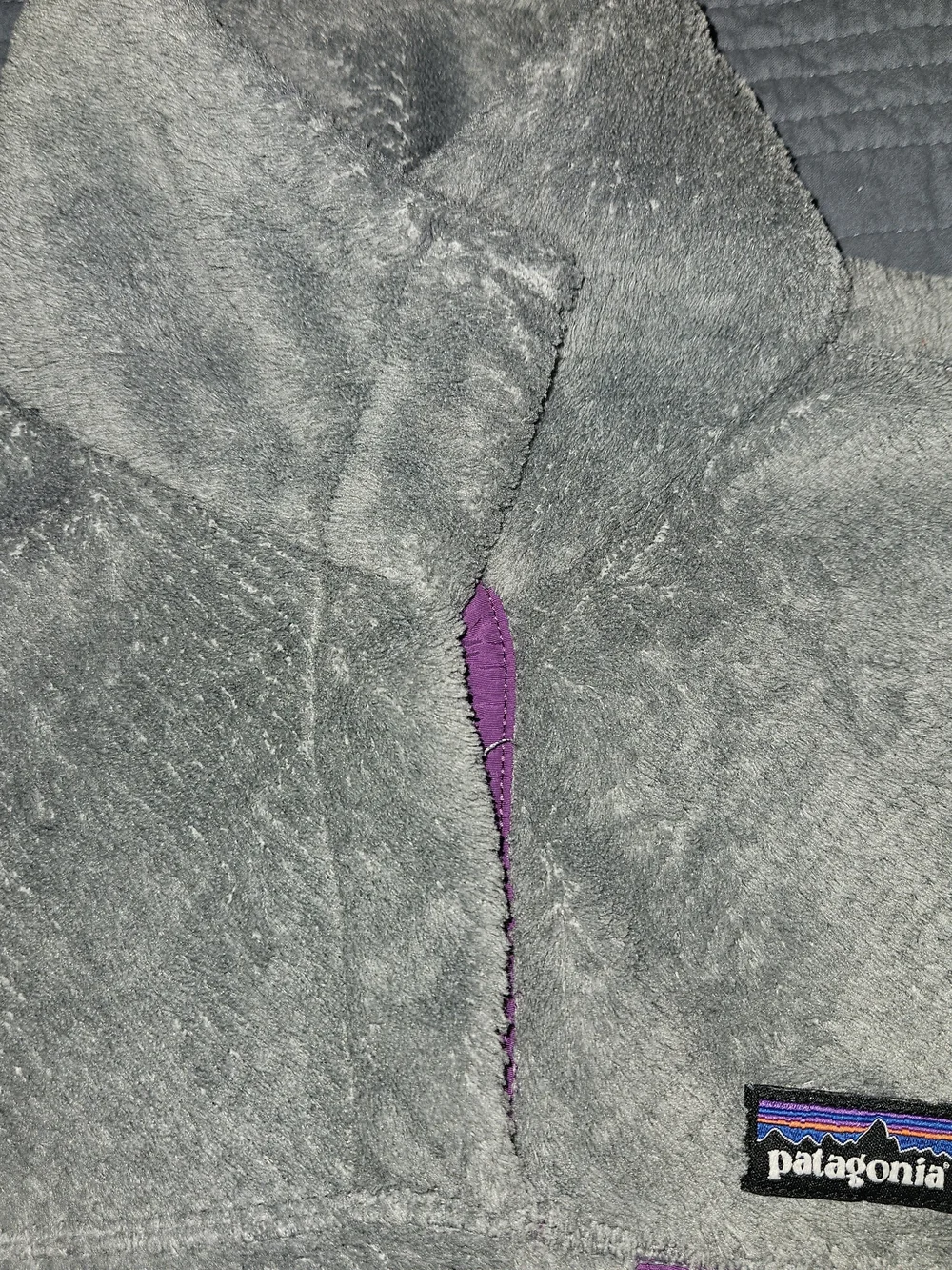 Patagonia Gray Fleece Pullover with Purple Trim